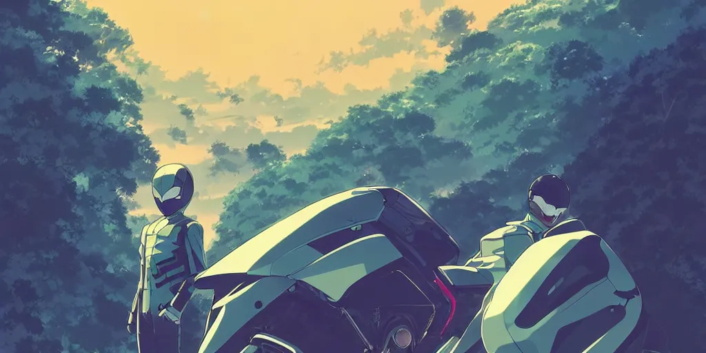 Image similar to portrait of a kamen rider rx by ilya kuvshinov, cloudy sky background lush landscape ln illustration concept art anime key visual trending pixiv by victo ngai fanbox by greg rutkowski makoto shinkai takashi takeuchi studio ghibli