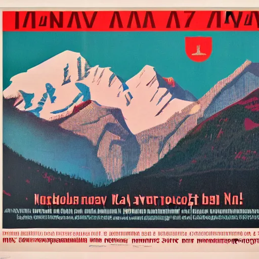 Image similar to soviet style propaganda poster convincing you to move to banff national park,