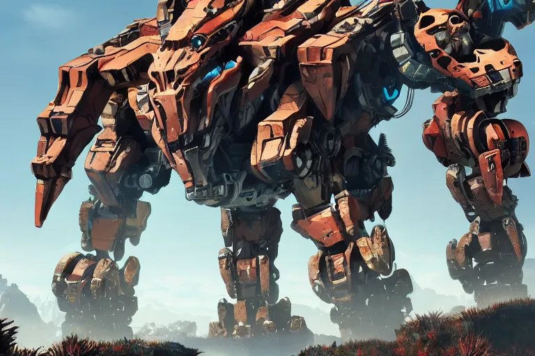 Image similar to rockbreaker machine mecha animal beast robot of horizon forbidden west horizon zero dawn bioluminiscence global illumination ray tracing hdr fanart arstation by sung choi and eric pfeiffer and gabriel garza and casper konefal