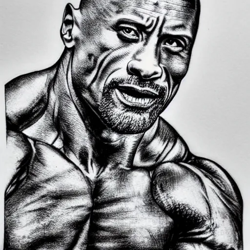 Image similar to dwayne johnson, detailed, pen and ink, stippling