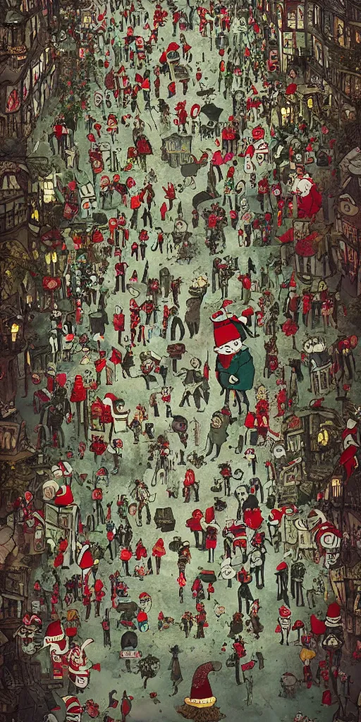 Prompt: a vintage christmas day parade by alexander jansson and where's waldo