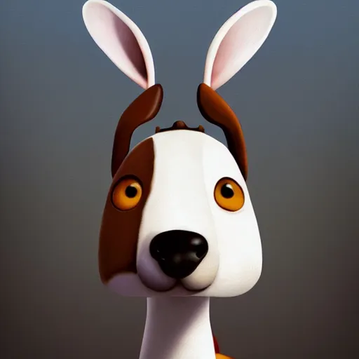 Prompt: Goro Fujita illustrating an extremely realistic photograph of a brown and white dog, with long ears, a small nose and wide eyes, by Goro Fujita, concept art, sharp focus, highly detailed, ArtStation