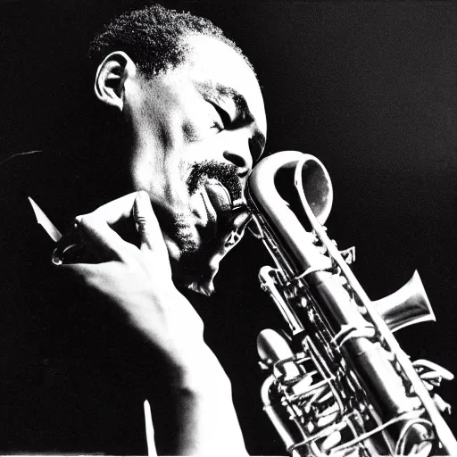 Prompt: eric dolphy on alto saxaphone. black and white high contrast