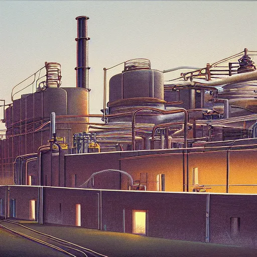 Image similar to a detailed painting of a factory, by peter elson