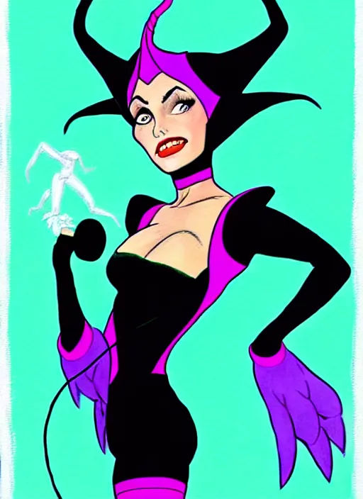 Image similar to maleficent in 1 9 8 0 s workout clothes, leotard and leg warmers, flashdance style, retro glam, digital painting by don bluth, frank cho, j scott campbell, oliva