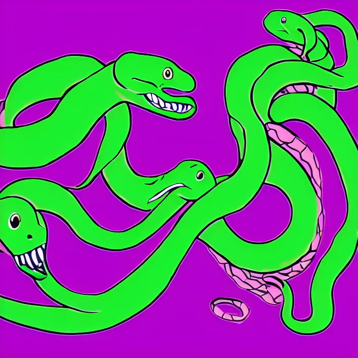 Image similar to A logo of a snake hissing ready to strike, with a vaporwave aesthetic.