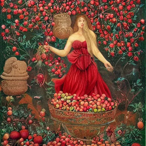 Image similar to Persephone surrounded by pomegranates