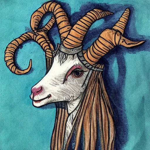 Prompt: a witch as a goat, mixed media