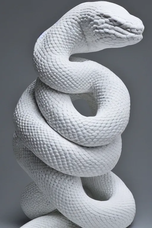 Image similar to porcelain snake sculpture by daniel arsham, smooth, all white features on a white background, delicate feature's