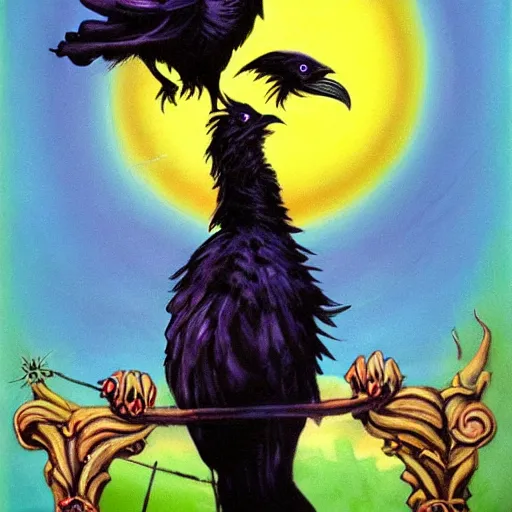 Image similar to fantasy painting of a raven by dr seuss | horror themed | creepy