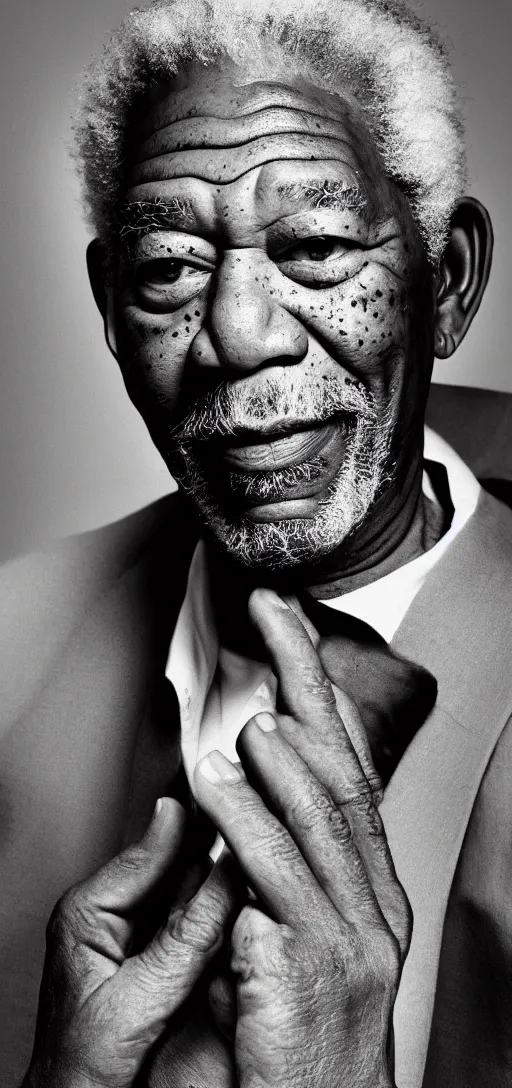 Image similar to phone wallpaper of a photo portrait of morgan freeman, black and white closeup photo