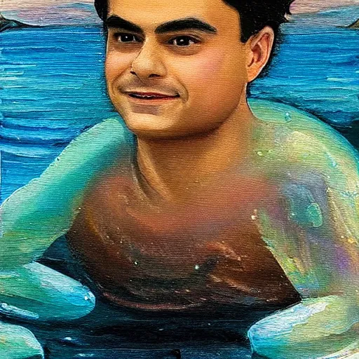 Image similar to ben shapiro as a mermaid oil painting