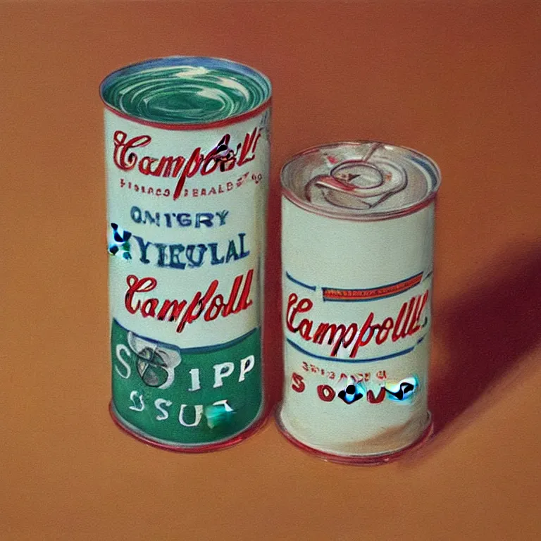 Image similar to Hyperrealistic photograph of a single Campbell's soup can, very realistic