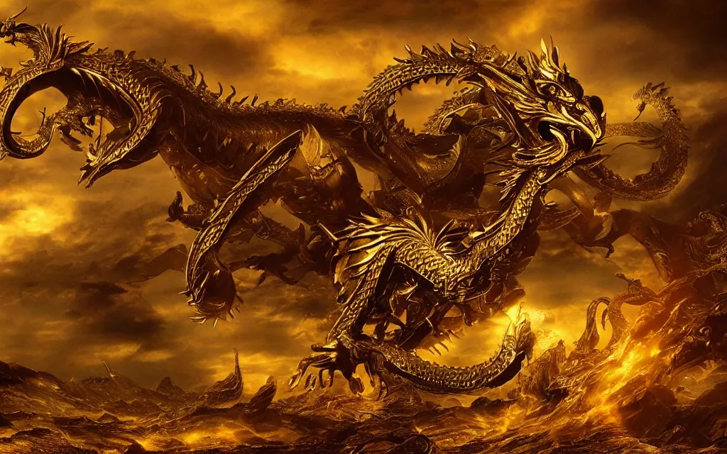 Image similar to golden dragon, epic, legendary, cinematic composition, stunning atmosphere