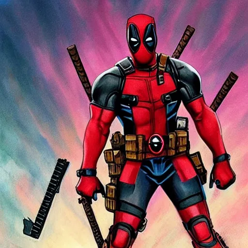 Prompt: Deadpool by Bob Ross