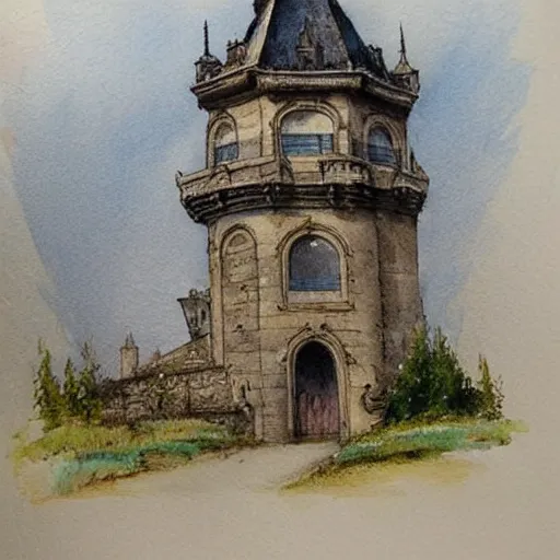 Image similar to (((((((watercolor sketch of Gothic revival castle gatehouse))))))) . muted colors. by Jean-Baptiste Monge !!!!!!!!!!!!!!!!!!!!!!!!!!!!!!!!!!!!!!!! ((((((((((((((((((watercolor sketch))))))))))))))))))