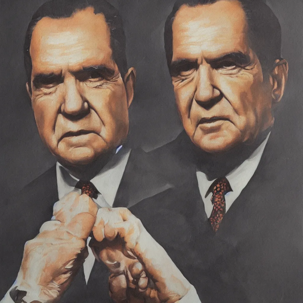 Prompt: a beautiful painting of Richard Nixon . by LeRoy Nieman.