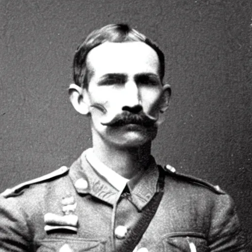 Prompt: A photograph portrait of Jerma985 with a pyramidal mustache as a soldier in the military in the mid-late 1800s, taken in the mid-late 1800s, 1860s, grainy, taken on a Field View Camera, realistic, hyperrealistic, very realistic, highly detailed, very detailed, extremely detailed, detailed, digital art, trending on artstation