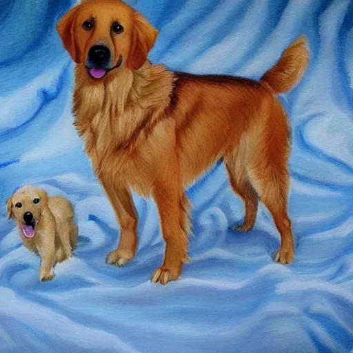 Prompt: a painting of a cute golden retriever with a german shepherd