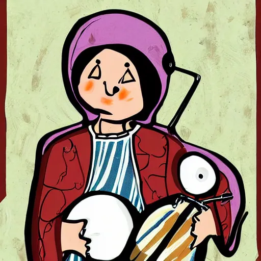 Prompt: a babushka playing drums in a nice suit, digital art