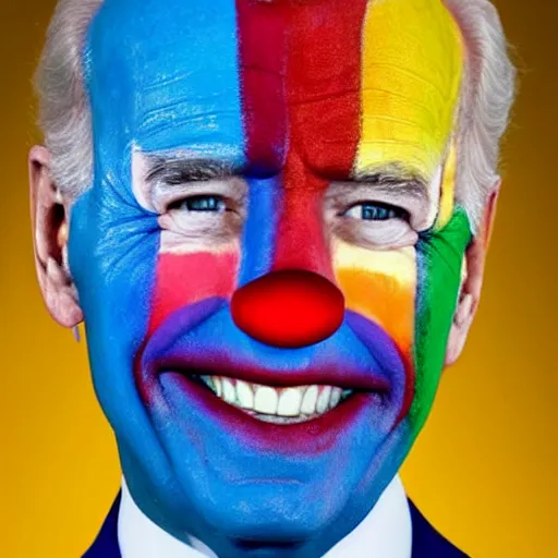 Image similar to Joe Biden with colorful clown makeup all over his face