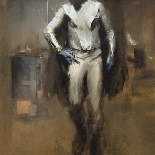 Prompt: the lone aging superhero, by jeremy mann, anders zorn.