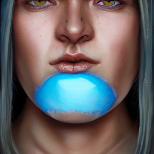 Image similar to face dripping with blue goo hyperrealistic portrait, photo realistic, poster, artstation, volumetric lighting, digital art, very detailed face by magali villeneuve