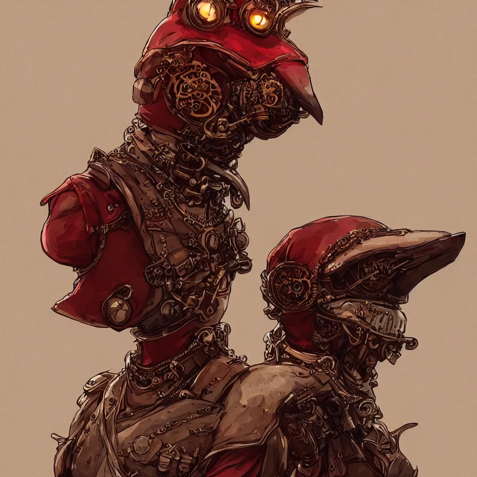 Image similar to a detailed concept art steampunk of a bust bird by miguel nogueira, gradient dark red, cream and white color scheme, dynamic lighting, cinematic, epic composition, masterpiece