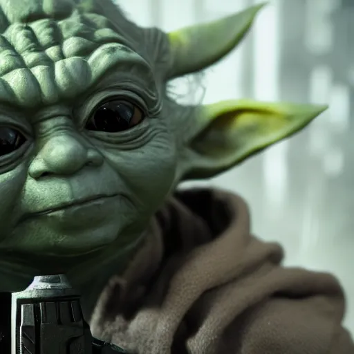 Prompt: Yoda in Call of Duty Black ops, highly detailed, high quality, HD, 4k, 8k, Canon 300mm, professional photographer, 40mp, lifelike, top-rated, award winning, realistic, sharp, no blur, edited, corrected, trending