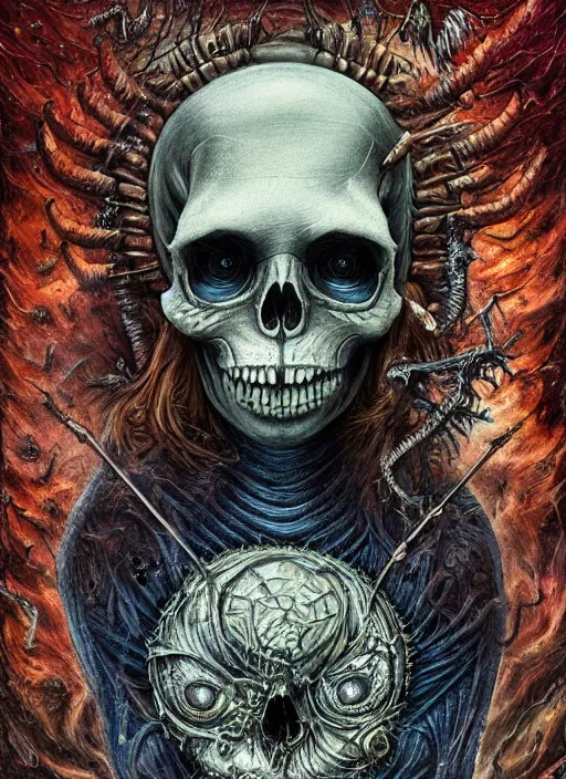 Prompt: the caterpillar, death tarot card, highly detailed, half skull face,, highly detailed, cinematic, 8 k, by megan duncanson, benjamin lacombe, adrian borda, stanley artgermm, tom bagshaw, craig mullins, carne griffiths, ayami kojima, beksinski, giger, trending on deviantart, hyper detailed, horror, full of colour