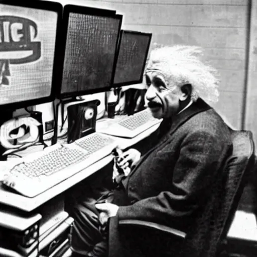 Image similar to vintage photo of albert einstein playing league of legends at an internet cafe, circa 1 6 0 0, award - winning shot