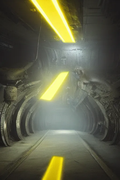 Image similar to Underground Lab, Huge monster alien, yellow, cinematic, 32k, cinematic lighting, octane