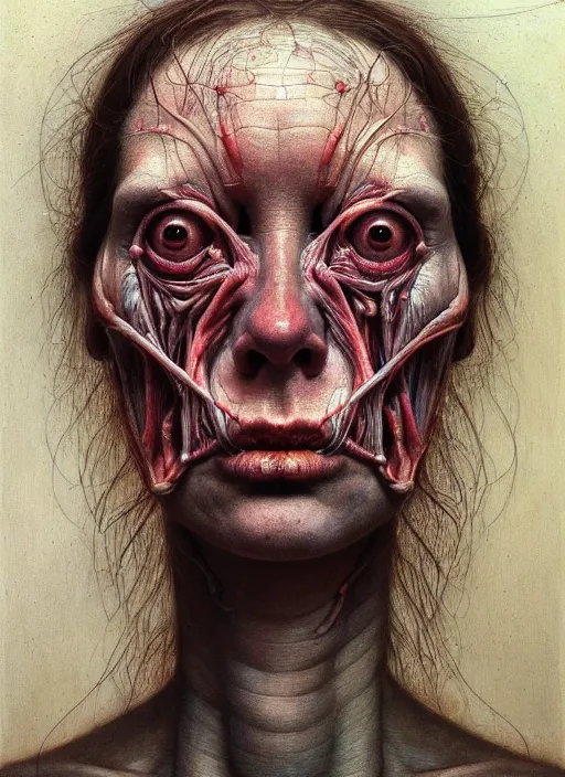 Image similar to there is ugliness in beauty, but there is also beauty in ugliness detailed portrait painting inspired by beksinski and alex gray, accurate anatomy, vintage, by jenny saville, edward hopper trending on artstation. 8 k