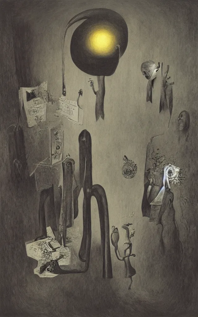 Image similar to kafkaesque bureaucracy, benjamin netanyahu, vanitas, by salvador dali and rene magritte and beksinski