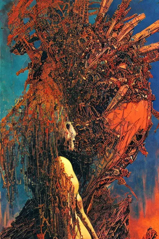 Prompt: energy of the body always goes somewhere, the dead are still here, art by philippe druillet and arthur suydam and jeffrey catherine jones, oil painting, front lighting first - person view telephoto lens, fractalism, vaporwave, profile picture, dadaism