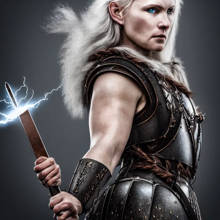 Image similar to photo of a very beautiful!! nordic queen warrior with lightning powers highly detailed 8 k hdr smooth sharp focus high resolution award - winning photo