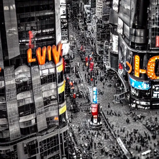 Image similar to tilt-shift photograph of a lovecraftian monster destroying times square