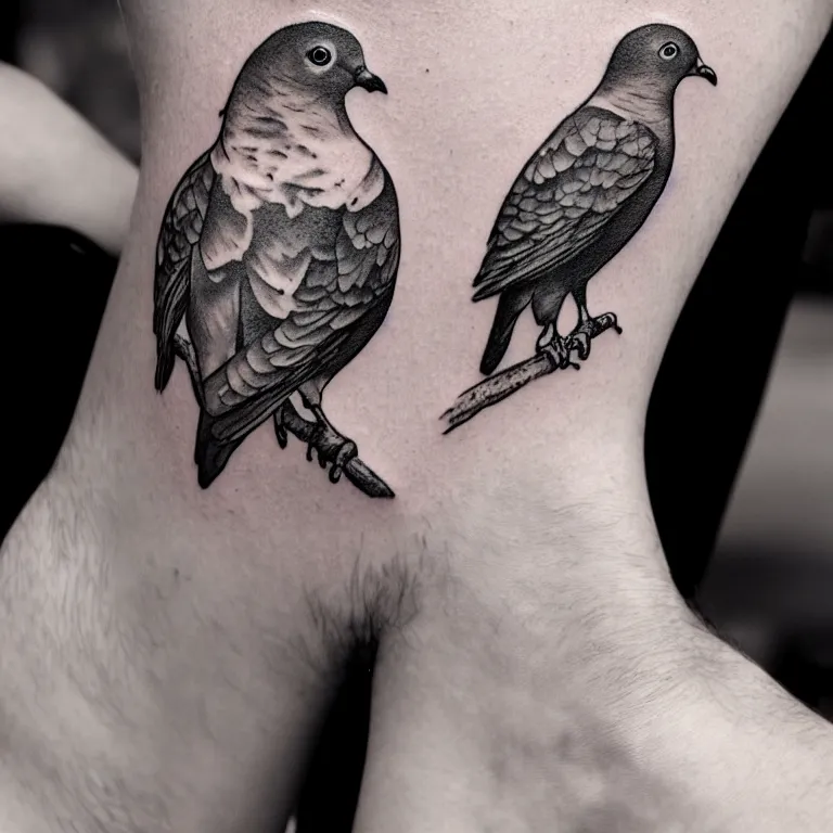 Prompt: tattoo of a common nyc street pigeon, stylized