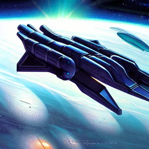 Prompt: realistic spaceships in space, sci - fi concept art by david edwards