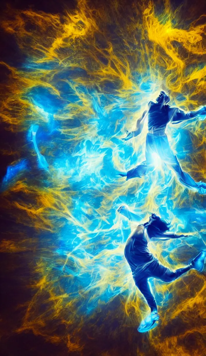 Image similar to a holy blue astral projection ghost adsonii floating in mid air with a golden psychedelic aura, strong dramatic cinematic lighting, smooth, sharp focus, extremely detailed