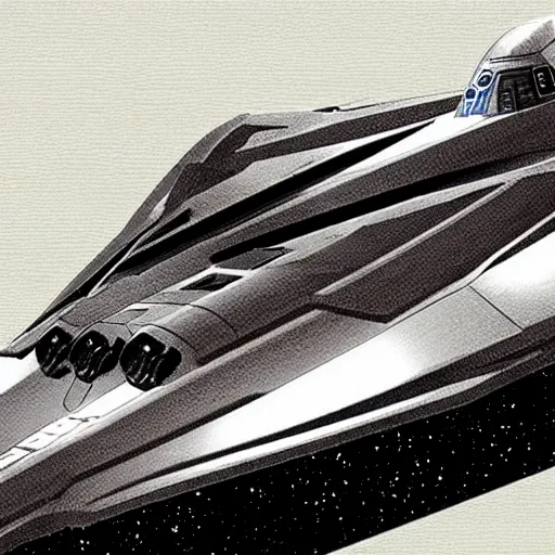 Image similar to a concept art for a star wars spaceship,cinematic, in the style of Ralph McQuarrie