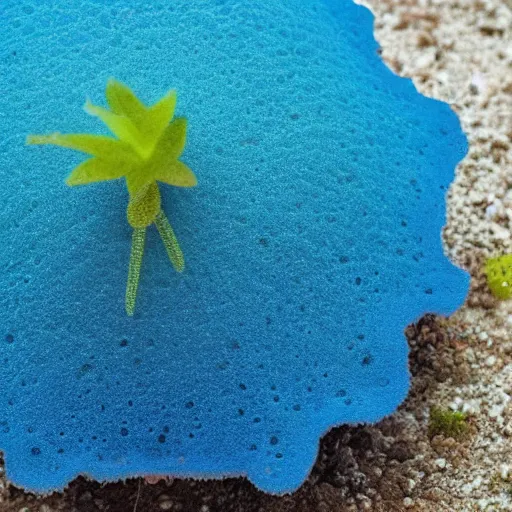 Prompt: a blue plant that looks like a sponge, nature photography, national geographic, high quality, detailed, trending, award - winning