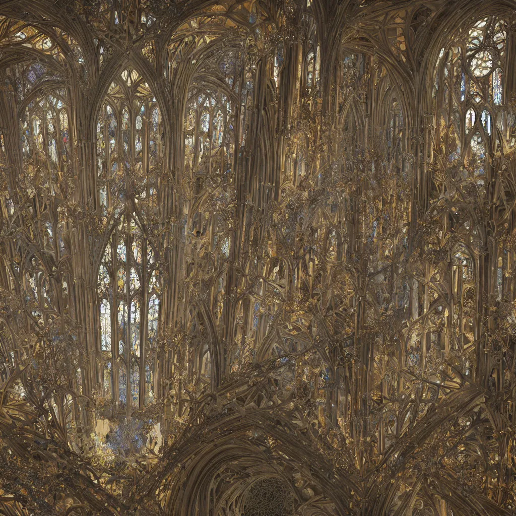 Prompt: 3 d breathtakingly beautiful epic wonderfully majestic beautifully cool highly ornamental gothic flambouyant cathedral windows 3 d fractal branching, richard dadd, ultrawide angle, viewed from below, symmetrical, extreme close up, circle, extremely intricate tiny details 8 k complex octane render