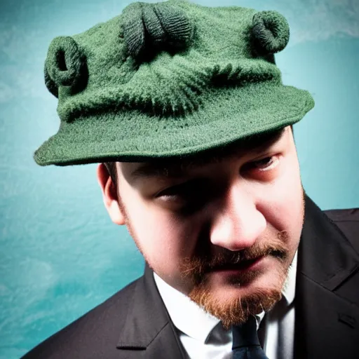 Image similar to professional photo of cthulhu - man in beret
