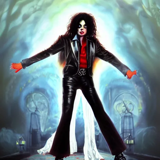 Image similar to Michael Jackson as an Exorcist, Fantasy Illustration by Tony Sart, Trending on artstation