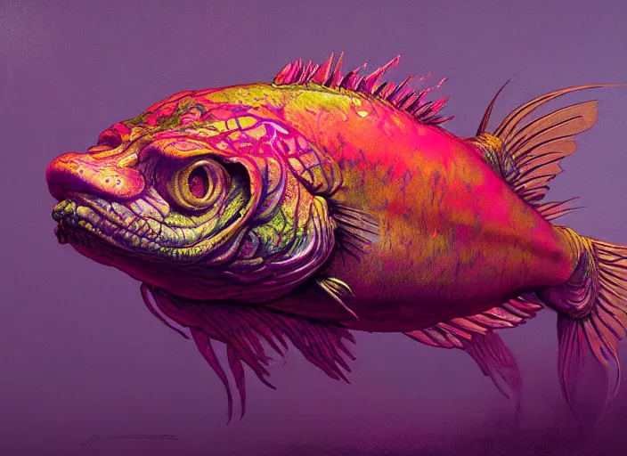 Prompt: A psychedelic blush old croaker , vibrant color scheme, highly detailed, in the style of romanticism, cinematic, artstation, Moebius, Greg rutkowski