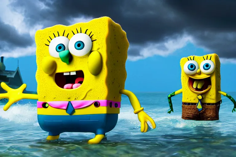 Image similar to hyperrealistic spongebob squarepants, high detailed, high resolution, cinematic lighting, hyperrealistic, realistic, 8k, hd