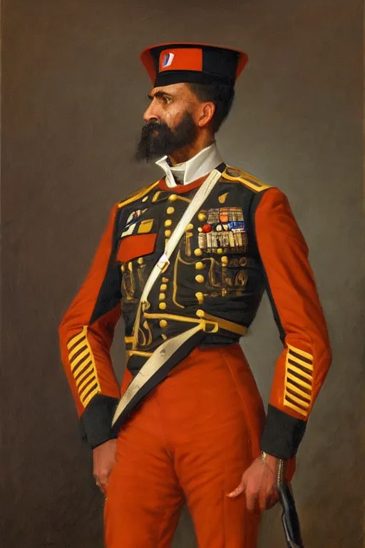 Image similar to full body portrait of the dictator of the indiana pacers, 1 8 8 9, in full military garb, oil on canvas by william sidney mount, trending on artstation