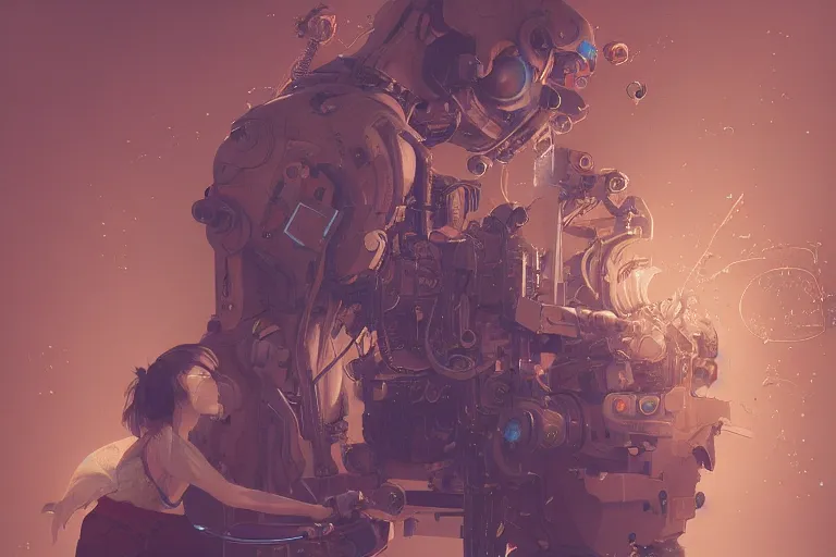 Image similar to hyperrealistic photography of a machine entering a female host in the style of Jin Kagetsu, James Jean and wlop, highly detailed, sharp focus, intricate concept art, digital painting, ambient lighting, 4k, artstation