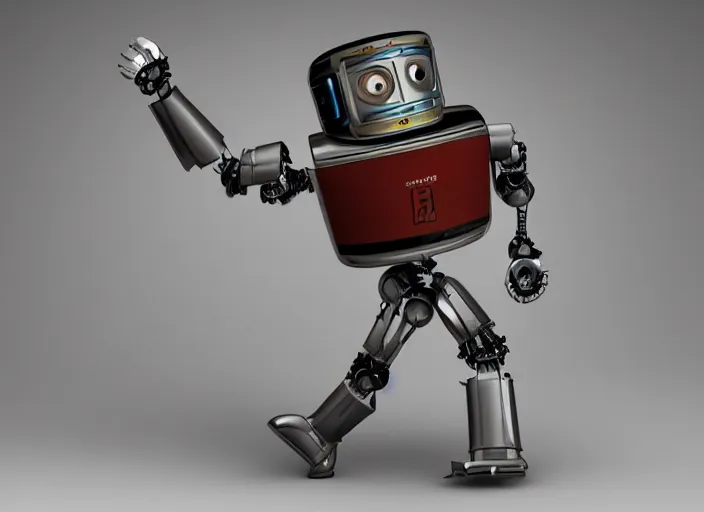 Image similar to action shot of a robot from 1 8 5 6 in the style of pixar 3 d animation